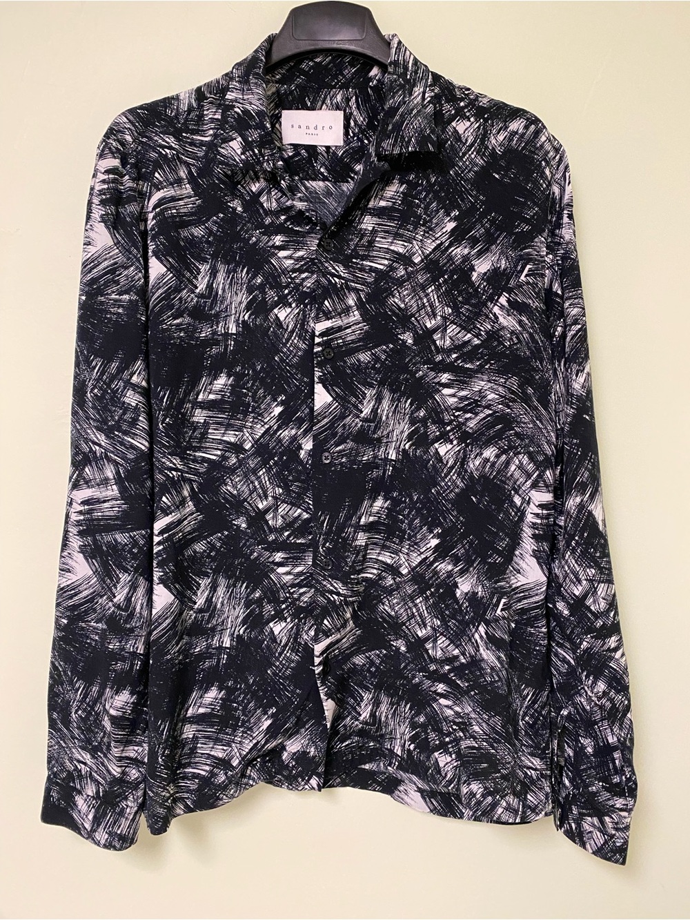 Sandro Black & White Brushstroke Long-Sleeve Shirt Jacket